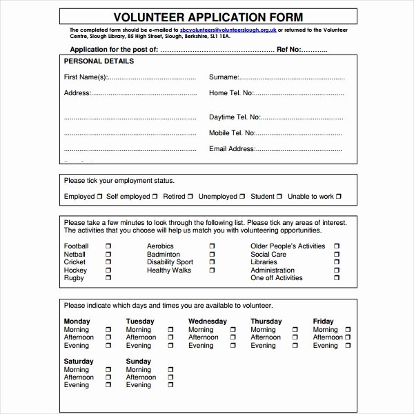 Volunteer Application form Template Inspirational 5 Volunteer Application form Templates Pdf