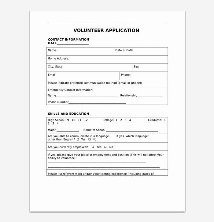 Volunteer Application form Template Inspirational Volunteer Application Template 20 forms Doc &amp; Pdf format