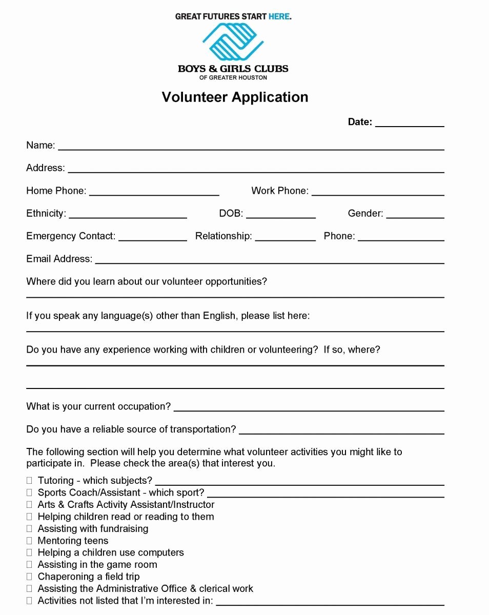 Volunteer Application form Template Lovely Volunteer Application Templates Word Excel Samples
