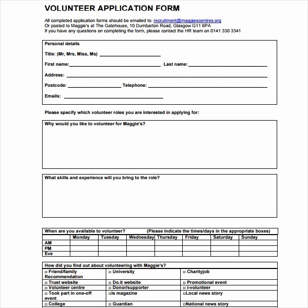 Volunteer Application form Template New 5 Volunteer Application form Templates Pdf