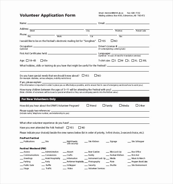 Volunteer Application form Template Unique 10 Volunteer Application Templates Free Sample Example