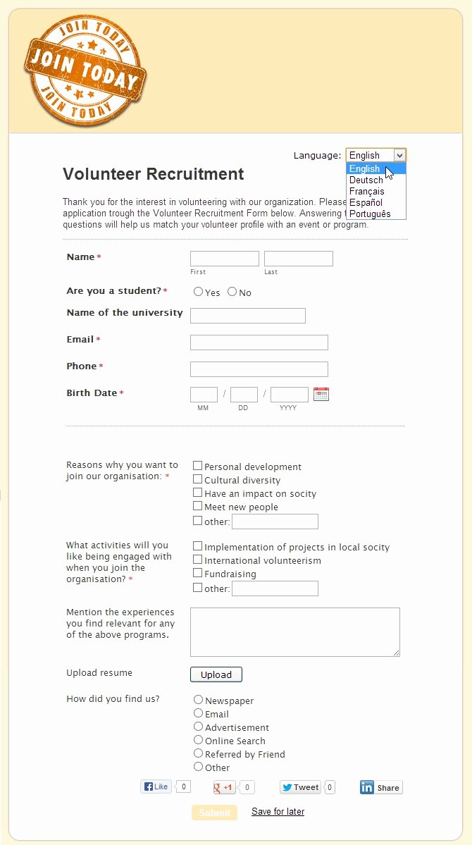 Volunteer Application form Template Unique Tuesday Template Line Volunteer Application form A