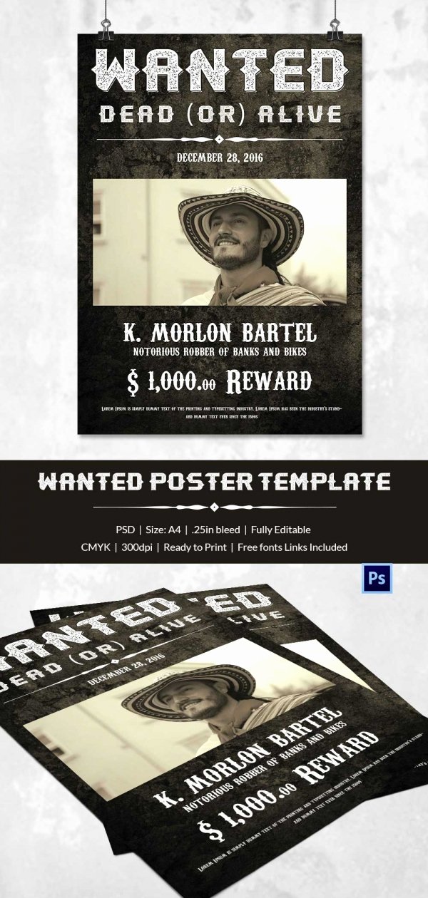 Wanted Poster Template Free Printable Lovely Wanted Poster Template 34 Free Printable Word Psd