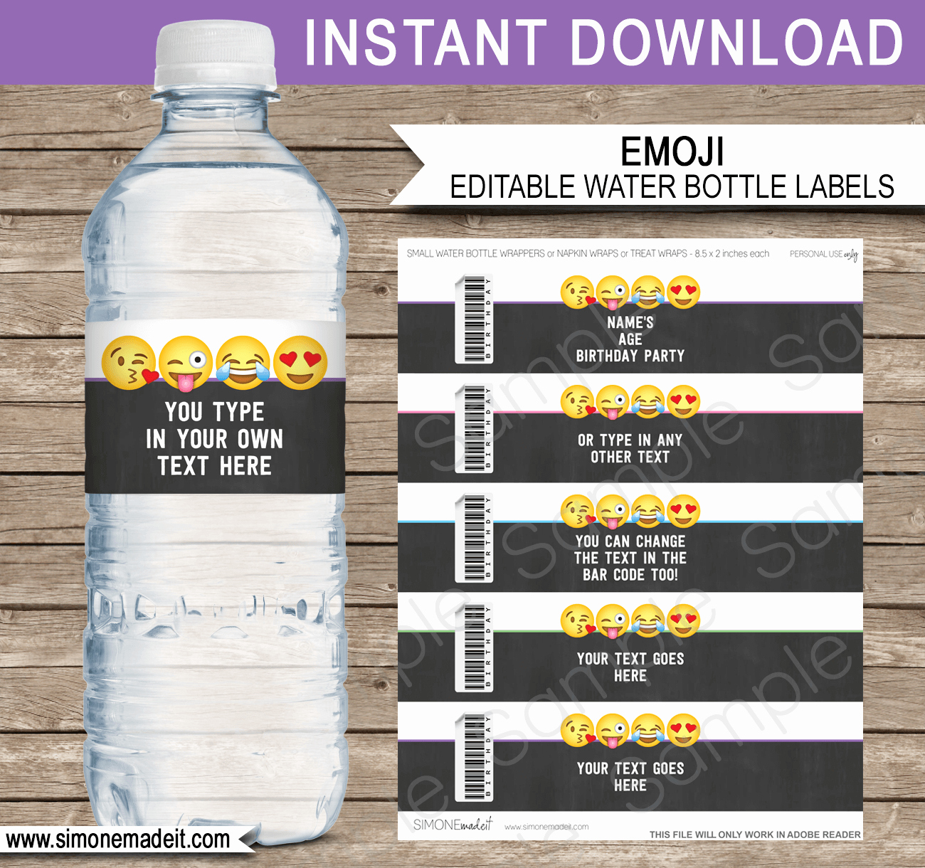 Water Bottle Template Printable Beautiful Emoji theme Birthday Party Printables