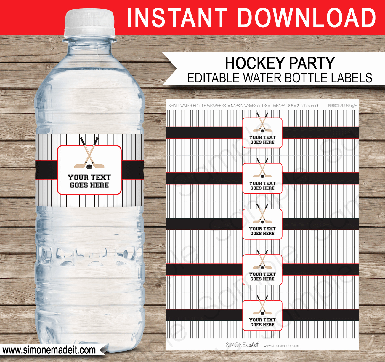 Water Labels Template Free Lovely Red and Black Hockey Party Water Bottle Labels Template