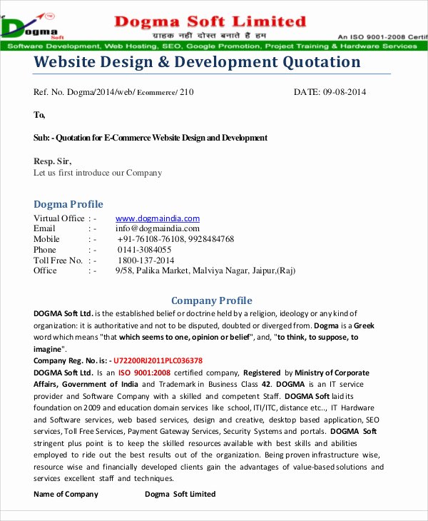 Web Design Quote Template Best Of 9 Website Quotation Templates Pdf