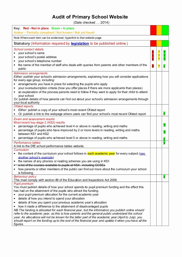 Website Audit Report Template Fresh Audit Of Primary School Website Rag Check List Template 1