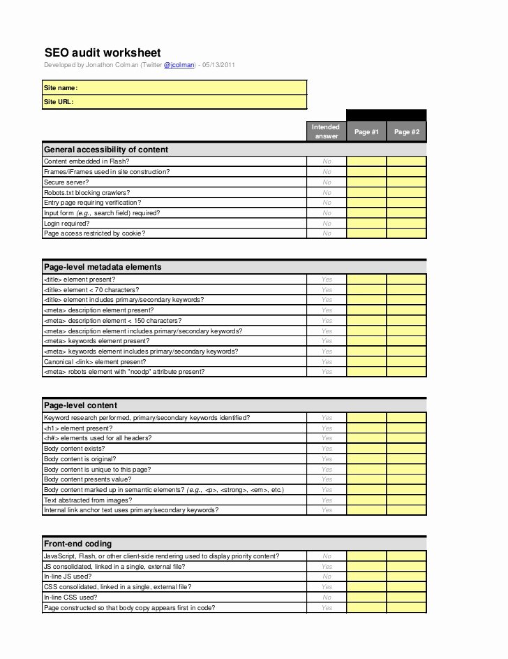 Website Audit Report Template Fresh Seo Audit Checklist and Worksheet Over 90 Seo Checkpoints