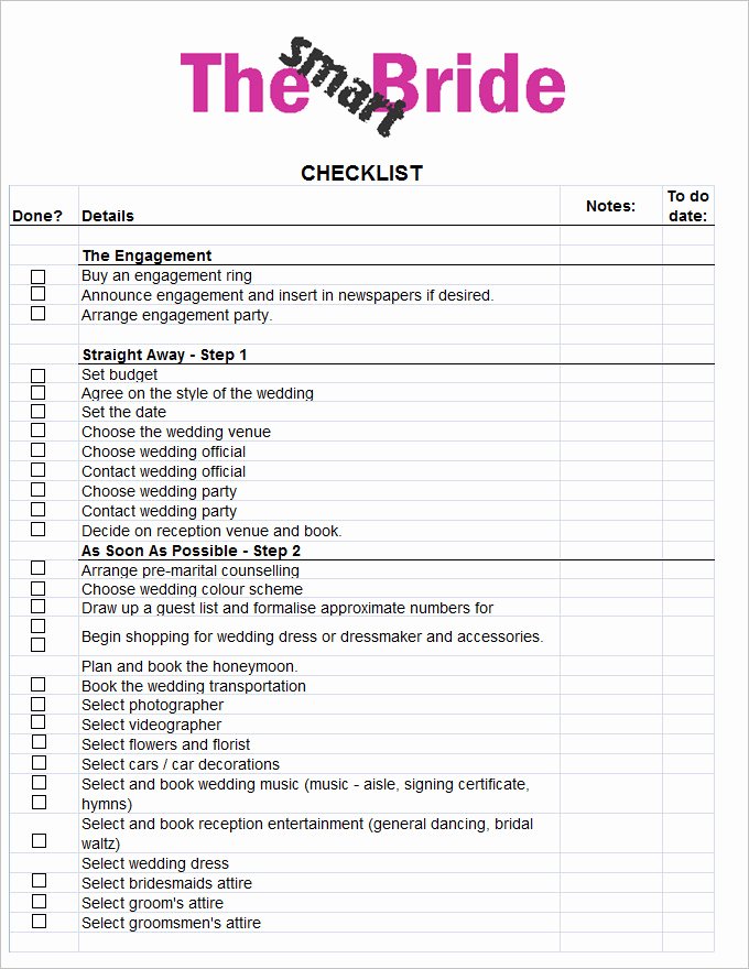 Wedding Checklist Excel Template Beautiful Wedding Checklist Template 20 Free Excel Documents