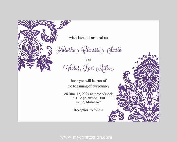 Wedding Invitation Template for Word New Wedding Invitation Template Purple Damask Instant Download