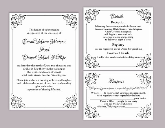 Wedding Invite Template Word Fresh Diy Wedding Invitation Template Set Editable Word File