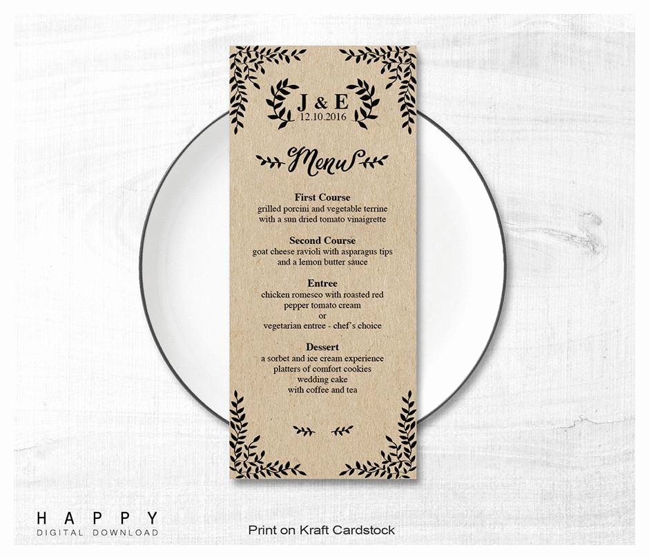 Wedding Menu Cards Template Elegant Rustic Leaves Wedding Menu Template Happy Digital Download