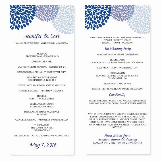 Wedding Program Template Free Word Luxury Wedding Program Template Chrysanthemum Blue Tea Length
