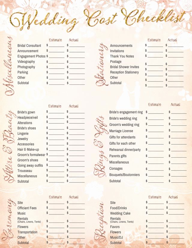 Wedding Shot List Template Unique 10 Printable Wedding Checklists for the organized Bride