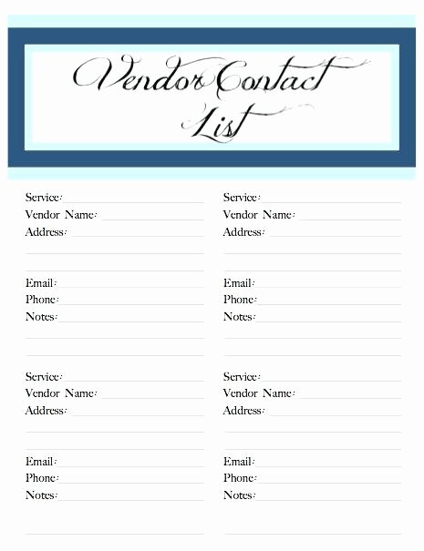 Wedding Vendor Contact List Template Best Of Wedding Vendor List S Vendor List Template Colbro Co