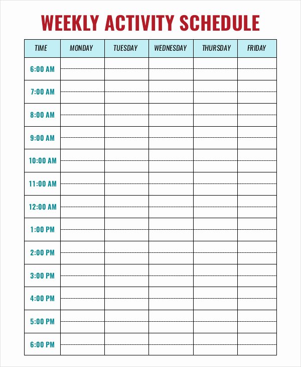 Week Schedule Template Pdf Unique Weekly Activity Schedule Templates 5 Free Word Pdf