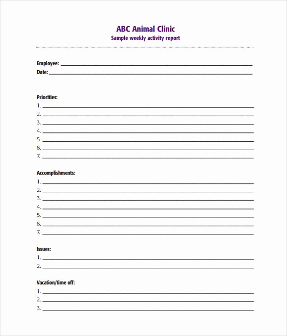 Weekly Activities Report Template Awesome 17 Sample Weekly Activity Reports – Pdf Word Apple