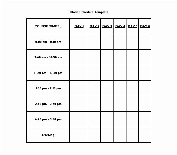 Weekly Class Schedule Template Beautiful Timetable Blank Class Schedule Template Printable College