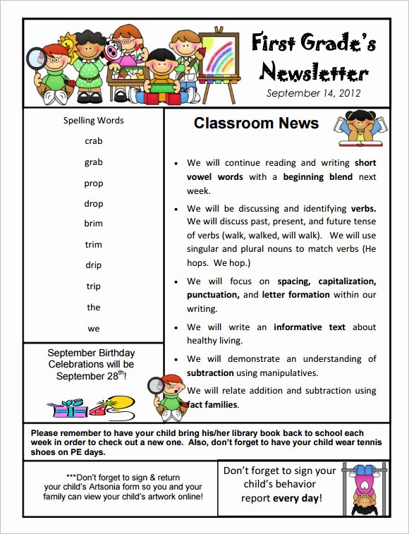 Weekly Classroom Newsletter Template Beautiful 10 Sample Kindergarten Newsletter Templates