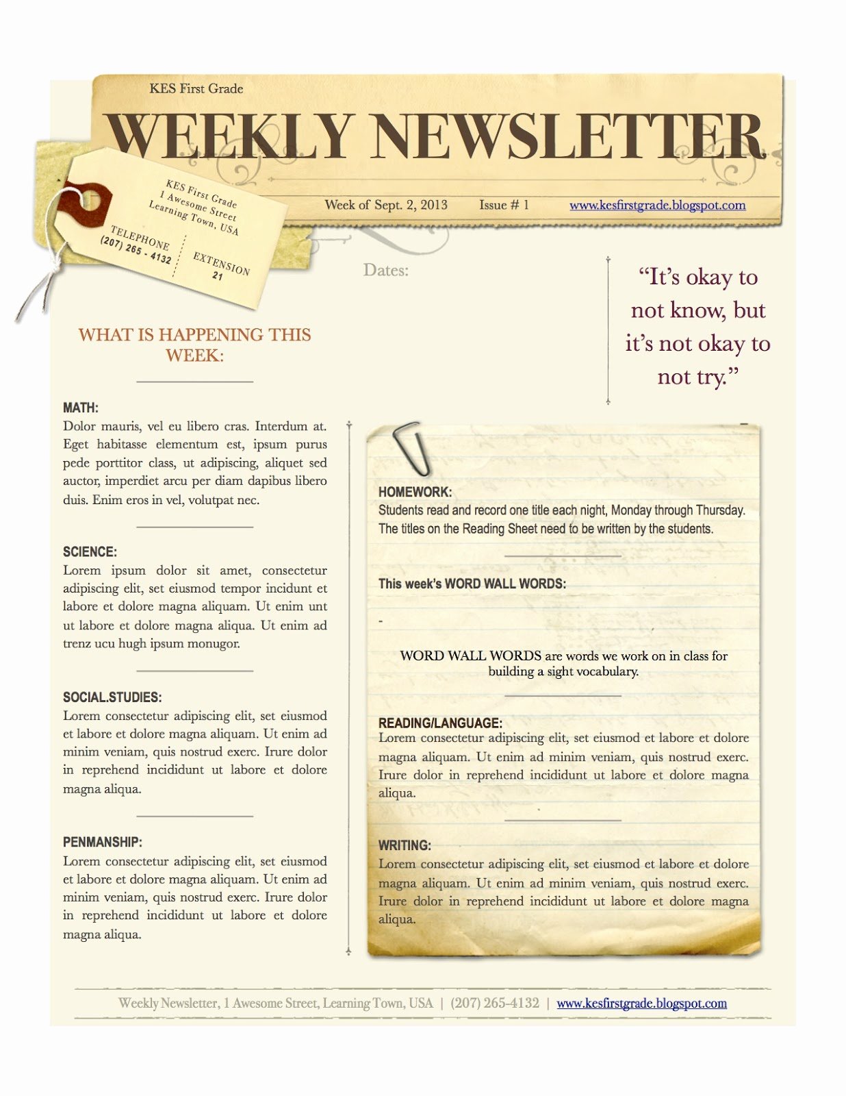 Weekly Classroom Newsletter Template Beautiful Weekly Newsletter 1 236×1 600 Pixels