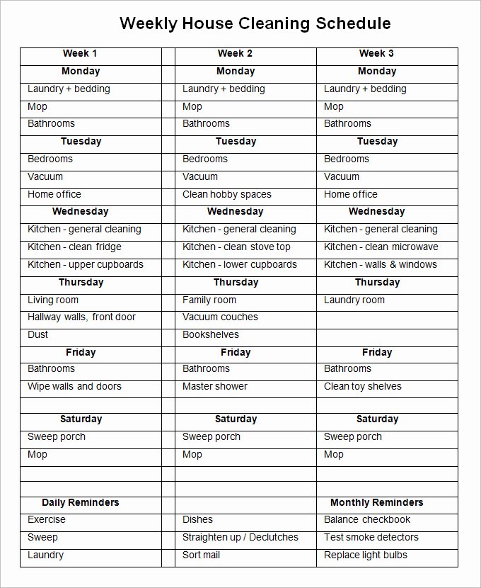 Weekly Cleaning Schedule Template Awesome Cleaning Schedule Template – 24 Free Word Excel Pdf