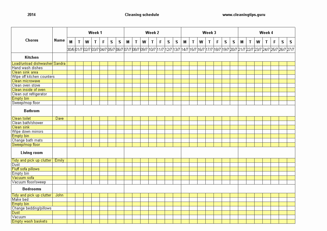Weekly Cleaning Schedule Template Unique Free Excel Weekly Cleaning Schedule