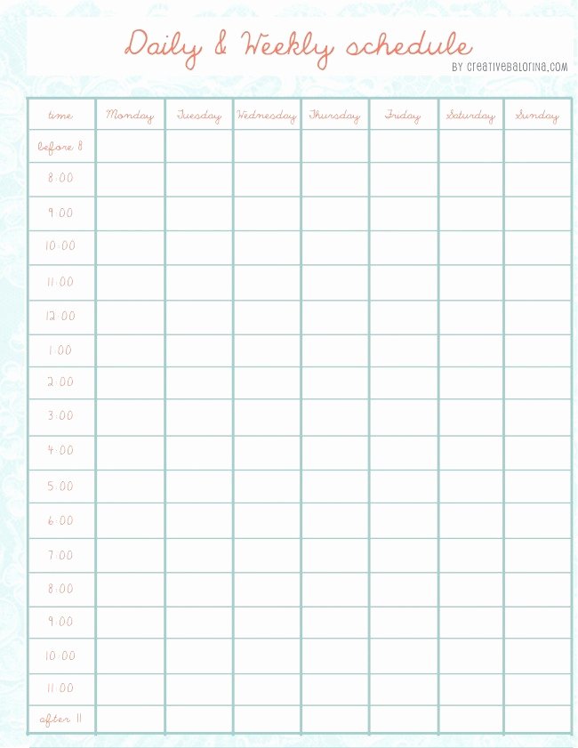 Weekly College Schedule Template Lovely Daily Weekly Schedule Template Printables