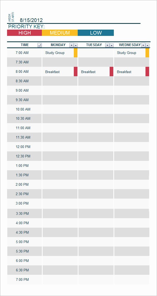 Weekly College Schedule Template New 6 Sample College Schedule Templates