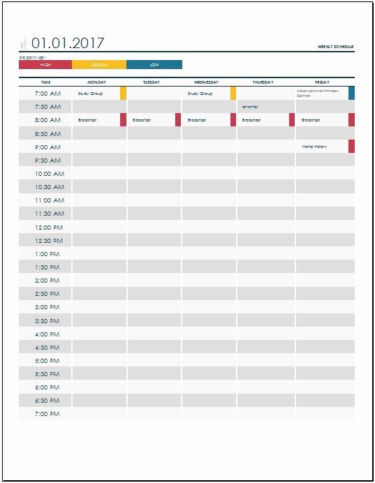 Weekly College Schedule Template Unique Class Schedule Template 5 Free Templates Schedule
