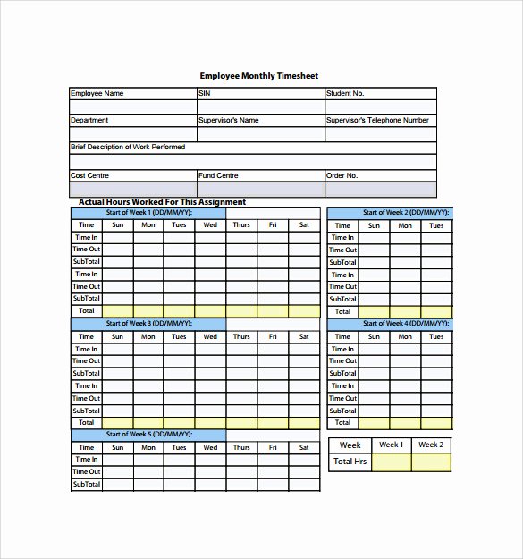 Weekly Employee Timesheet Template Awesome Monthly Timesheet Template 22 Download Free Documents