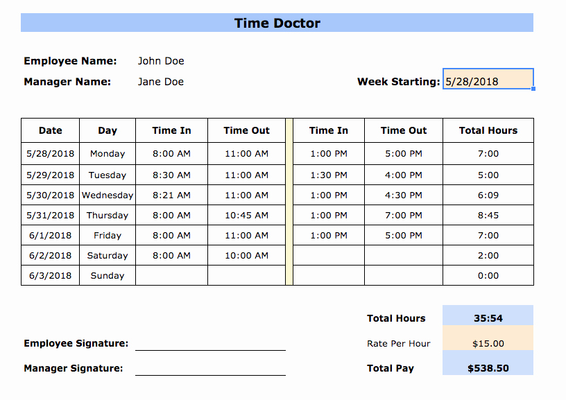 Weekly Employee Timesheet Template Best Of Free Timesheet Templates In Excel Pdf Word formats