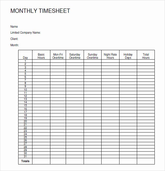 Weekly Employee Timesheet Template Inspirational 12 Sample Monthly Timesheet Templates