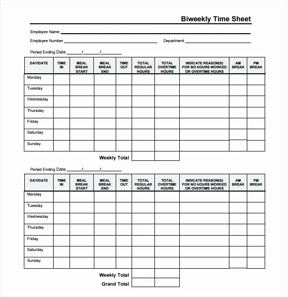 Weekly Employee Timesheet Template New Daily Timesheet Template Excel Free Download Bi Weekly