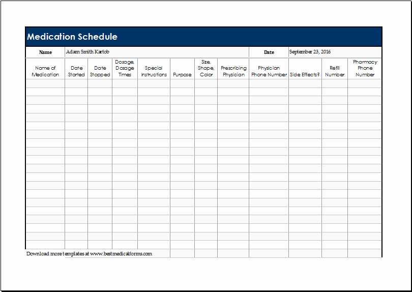 Weekly Medication Schedule Template Luxury Daily Medication Schedule Template for Excel