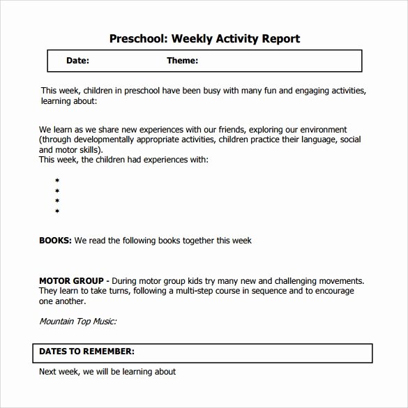 Weekly Sales Activity Report Template Inspirational 17 Sample Weekly Activity Reports Pdf Word Apple