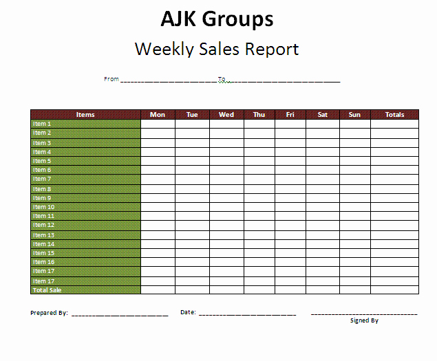 Weekly Sales Report Template New Weekly Report Template
