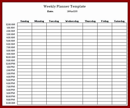 Weekly Schedule Template with Hours Inspirational Blank 24 Hour Weekly Schedule Y Excel Planner Work