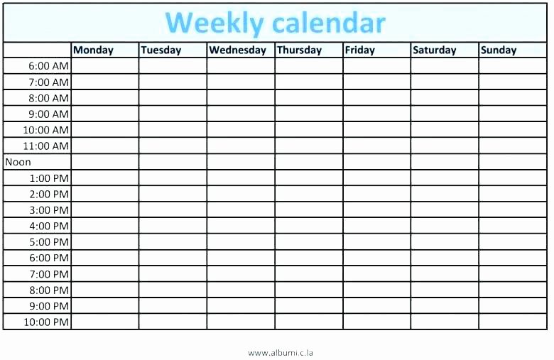 Weekly Schedule Template with Hours New Calendar Template with Time Slots Weekly Excel Intended