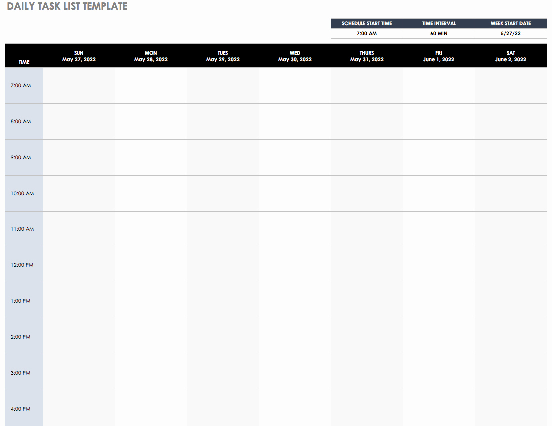 Weekly Task List Template Excel Fresh Free Daily Schedule Templates for Excel Smartsheet