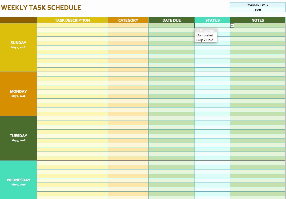 Weekly Task List Template Excel Unique Free Weekly Schedule Templates for Excel Smartsheet