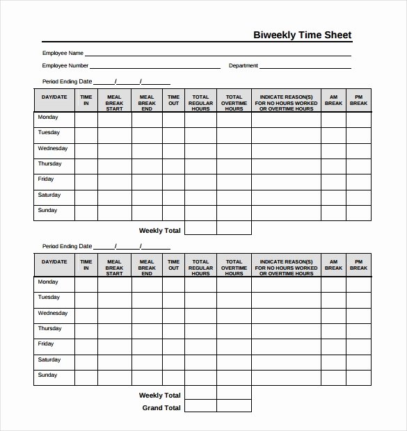 Weekly Time Card Template Best Of 18 Bi Weekly Timesheet Templates – Free Sample Example