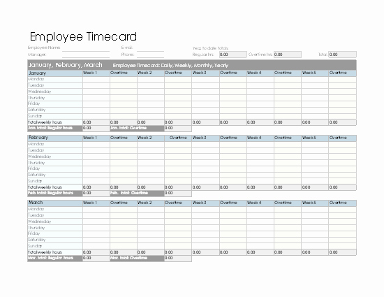 Weekly Time Card Template Fresh Employee Timecard Daily Weekly Monthly and Yearly