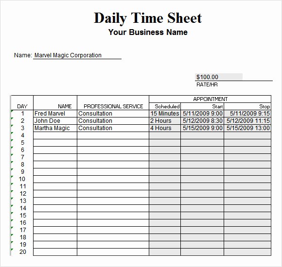 Weekly Time Card Template Lovely 7 Daily Timesheet Templates Free Sample Example format
