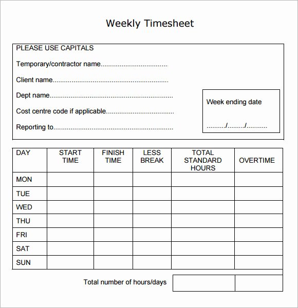 Weekly Time Sheet Template Lovely 15 Sample Weekly Timesheet Templates for Free Download