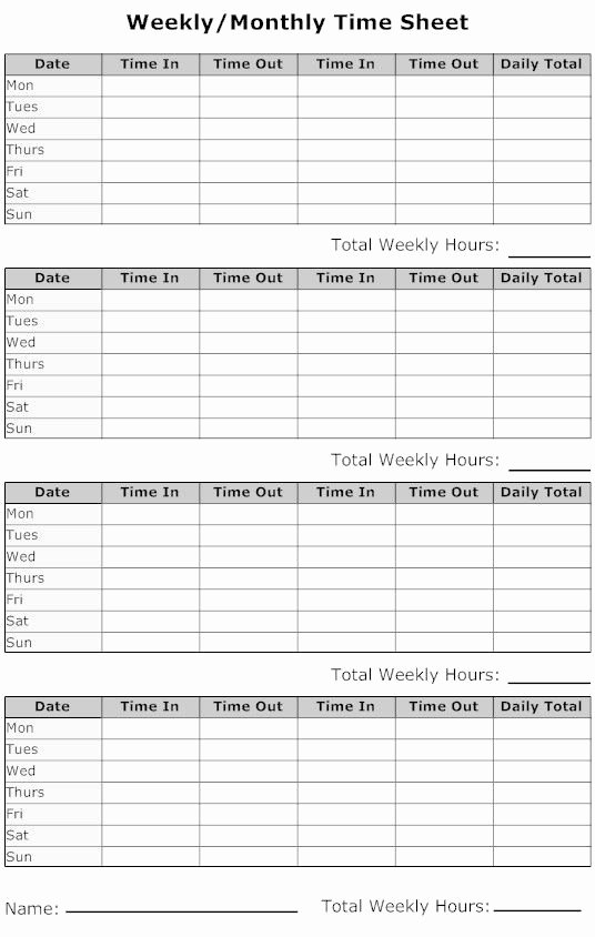Weekly Time Sheet Template New Weekly Timesheet Business