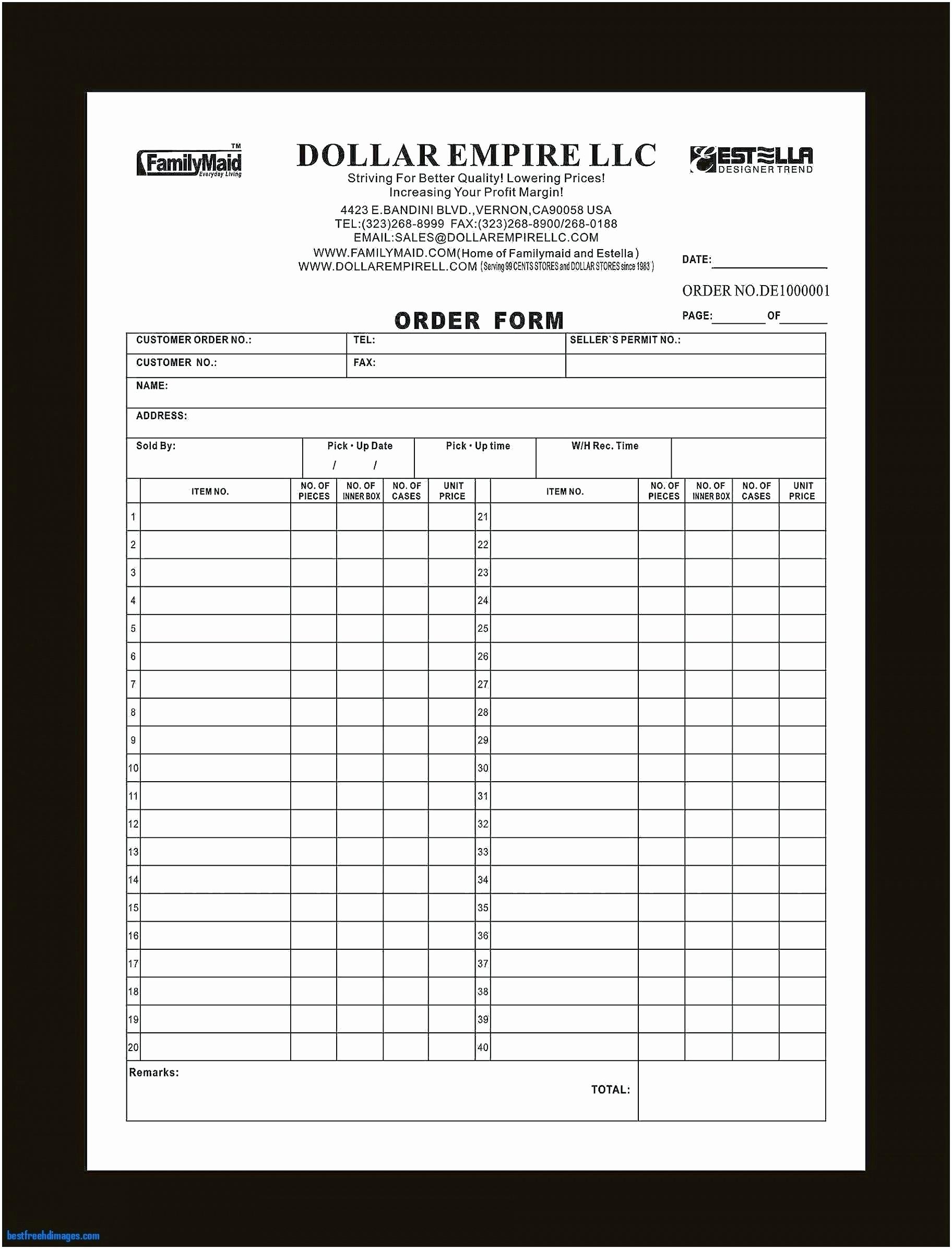 Wholesale order form Template Awesome Template Fashion order form Zoom Sample Clothing Fas
