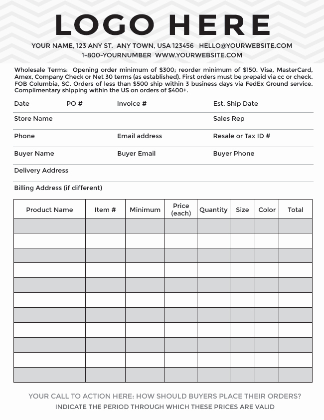 Wholesale order form Template Inspirational Ing soon Professional Line Sheet order form Design