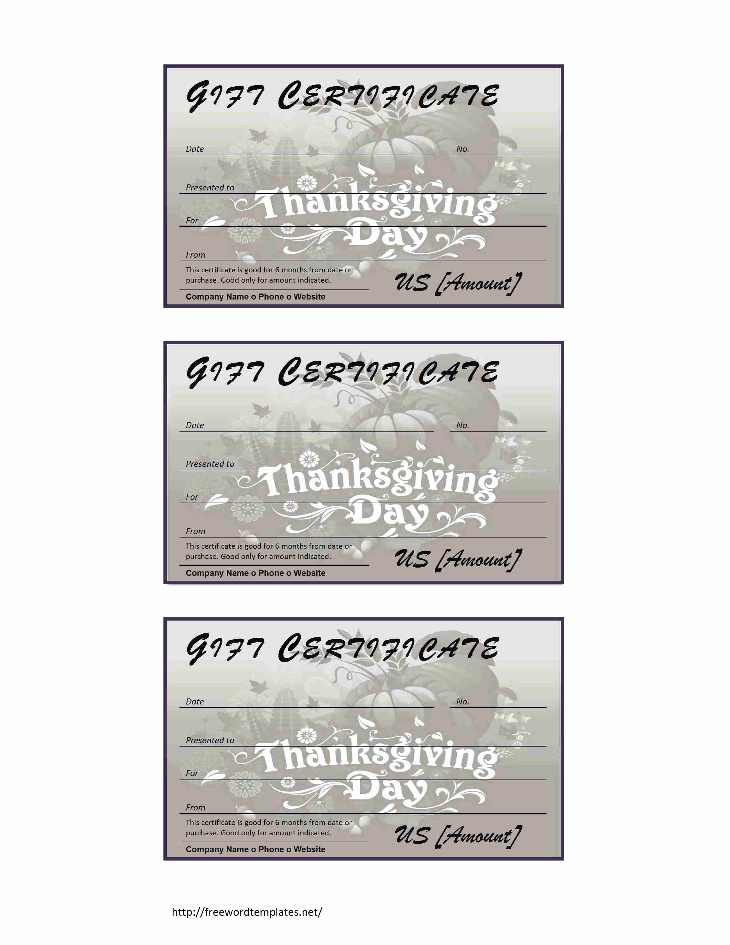 Word Template Gift Certificate Beautiful Thanksgiving Gift Certificate