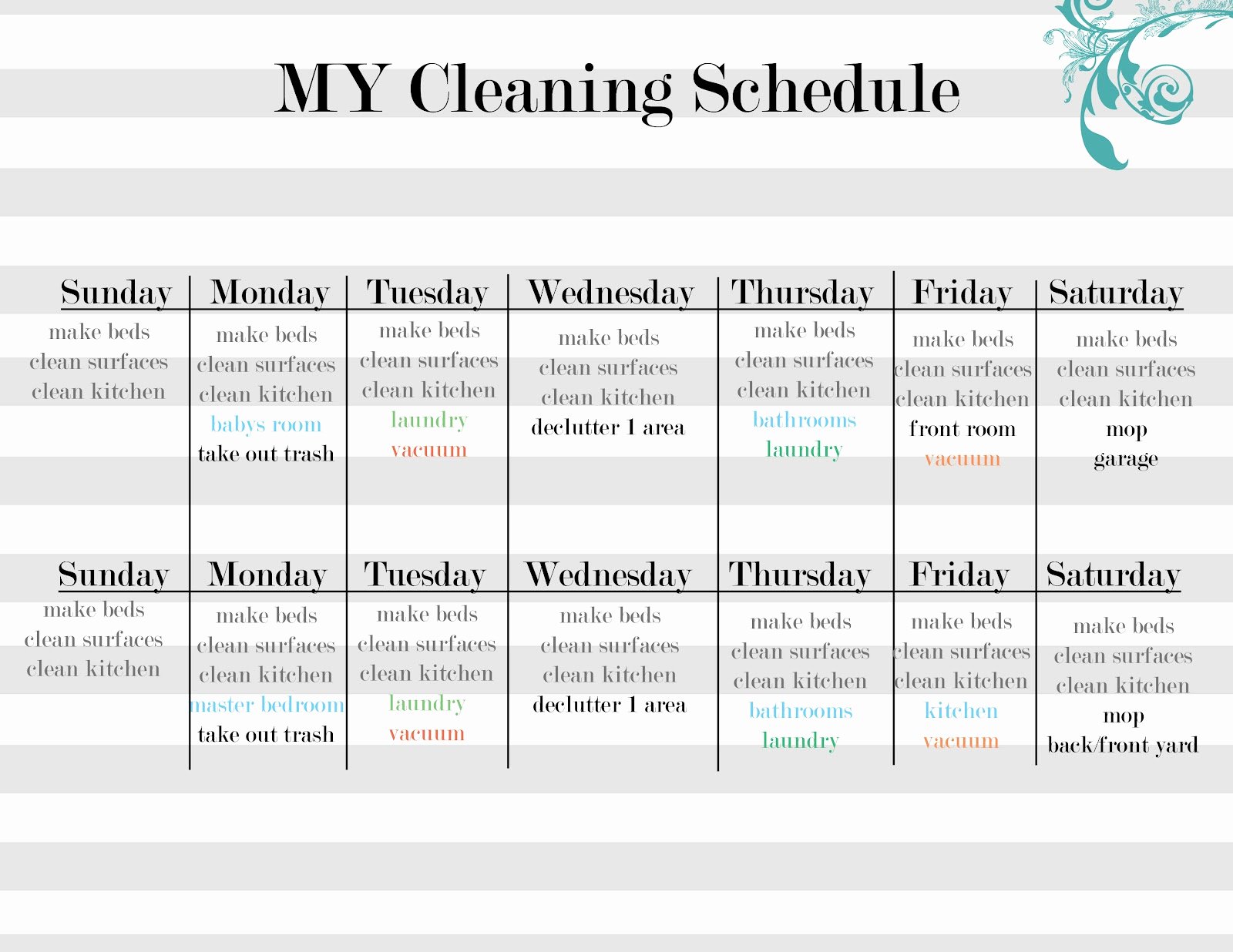 Work Cleaning Schedule Template Unique Sissyprint Maintaining the Tidy Guest Post Vintage Lemon