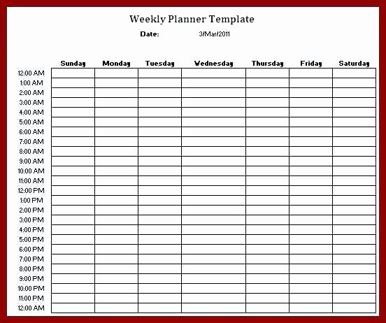 Work Hour Schedule Template Luxury Weekly Hourly Schedule Template 24 Hour Maker Planner